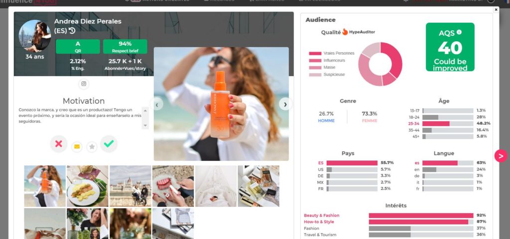 Select an influencer's profile