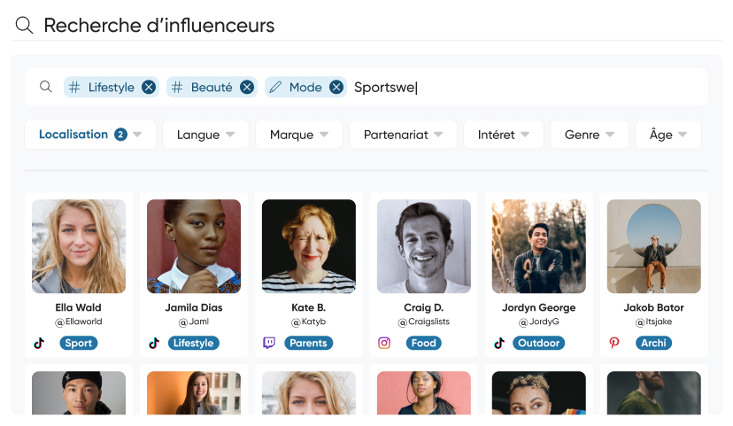 Découverte et recherche d'Influenceurs