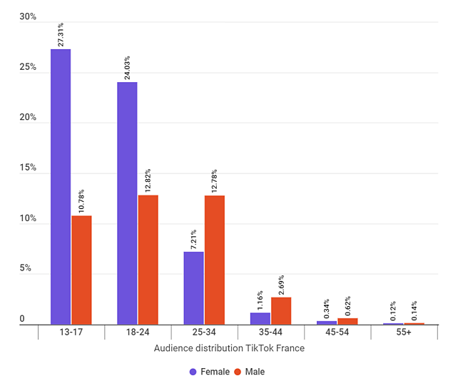 L’audience des influenceurs de TikTok en France : sexe et âge - HypeAuditor